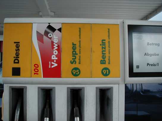 Gas pump with stated octane rates in Germany